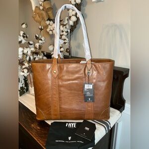 NWT Frye Melissa Leather Shopper Tote Shoulder Bag Cognac Brown Retail  $358